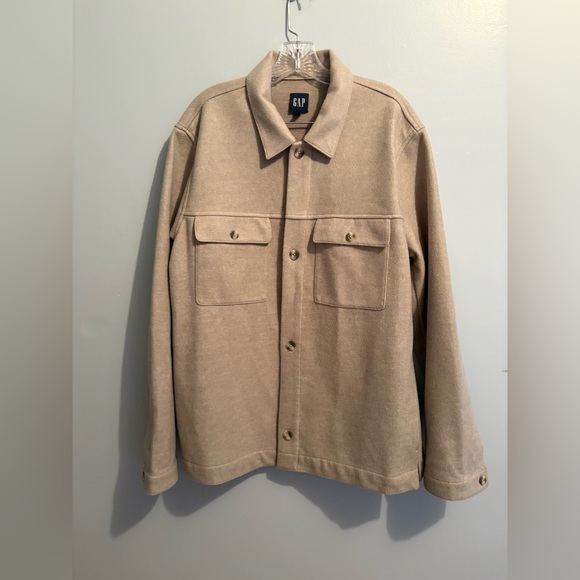 GAP Other - Gap Women’s Wool Blend Cream Tan Shacket Large Button Down Soft Chore Coat EUC